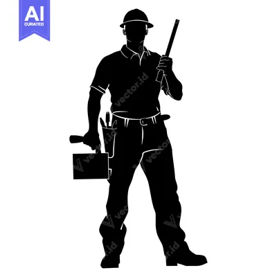 Aset premium populer: Silhouette of a Construction Worker Holding a Level