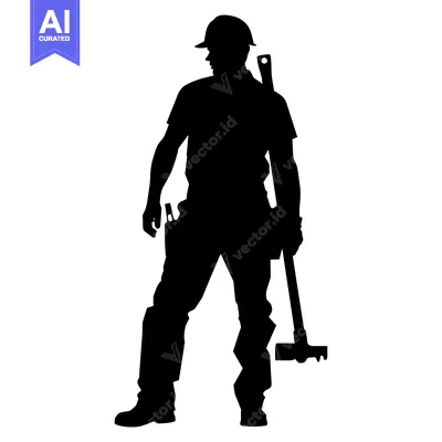 Aset premium populer: Silhouette of a Construction Worker Holding a Tool