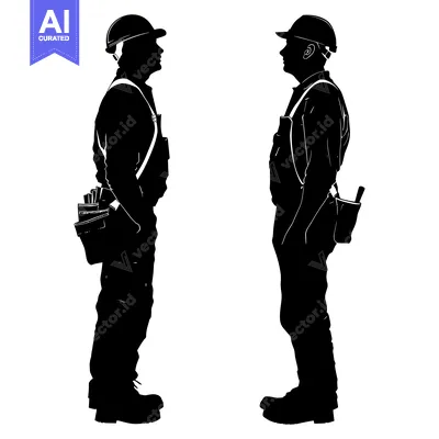 Aset desain premium: Two Construction Workers Facing Each Other in Silhouette