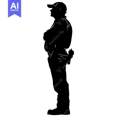 Premium design asset: Silhouette of a Man Wearing a Cap and Holding a Gun