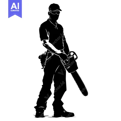 Aset premium populer: Silhouette of a Man Holding a Chainsaw