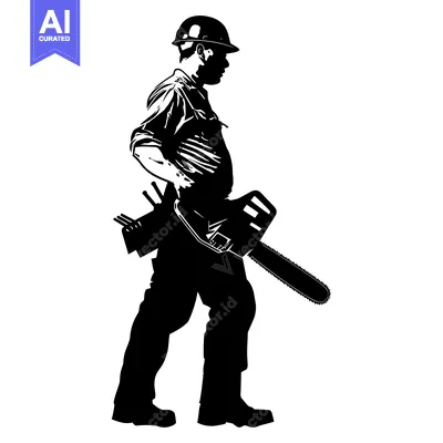 Aset desain premium: Silhouette of a Lumberjack Carrying a Chainsaw