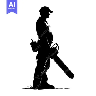 Aset premium populer: Silhouette of a Lumberjack Holding a Chainsaw