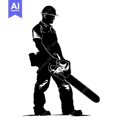 Popular premium asset: Silhouette of a Lumberjack Holding a Chainsaw
