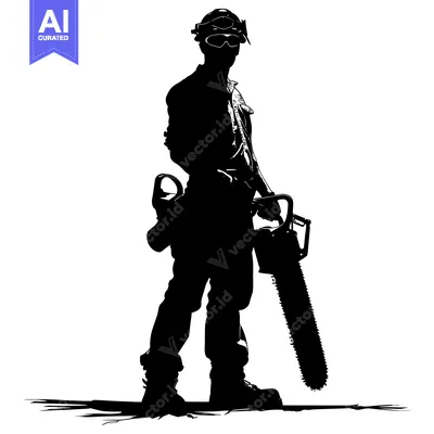 Aset premium populer: Silhouette of a Lumberjack with a Chainsaw