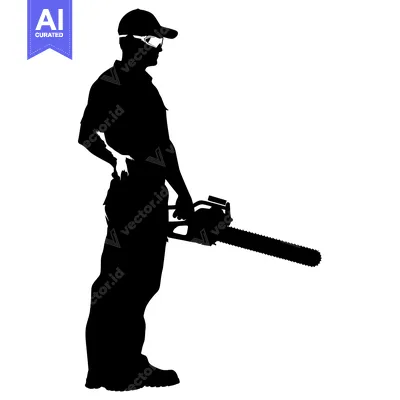Aset premium populer: Silhouette of a Man Holding a Chainsaw