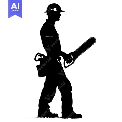 Popular premium asset: Silhouette of a Lumberjack Holding a Chainsaw