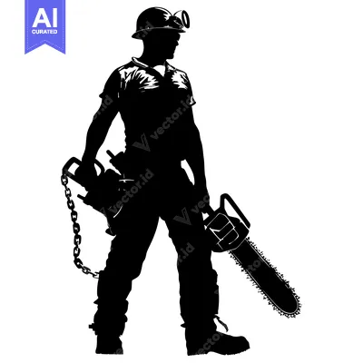 Aset desain premium: Silhouette of a Lumberjack Holding a Chainsaw