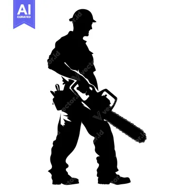 Popular premium asset: Silhouette of a Lumberjack Holding a Chainsaw