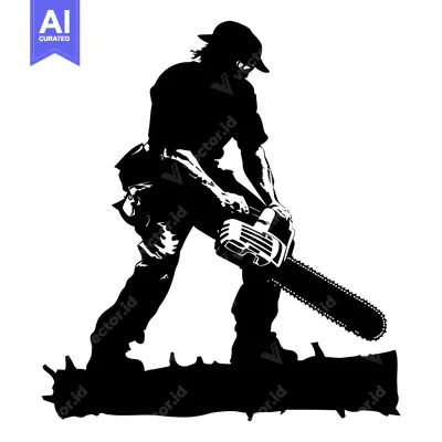 Popular premium asset: Silhouette of a Lumberjack Operating a Chainsaw