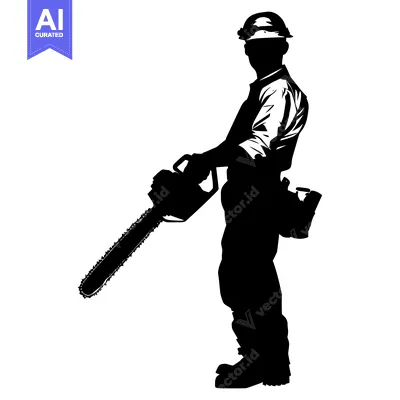 Aset premium populer: Silhouette of a Lumberjack Holding a Chainsaw