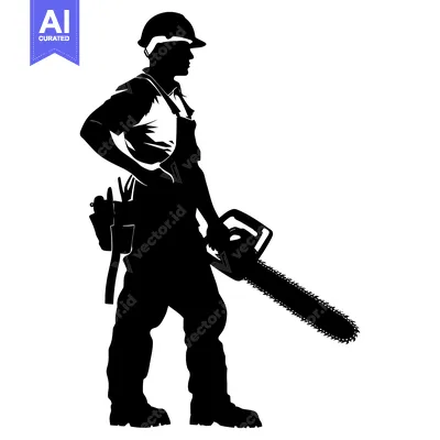Popular premium asset: Silhouette of a Lumberjack Holding a Chainsaw