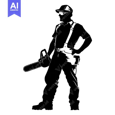 Aset premium populer: Silhouette of a Lumberjack Holding a Chainsaw