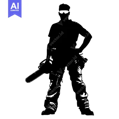Aset premium populer: Silhouette of a Lumberjack with a Chainsaw