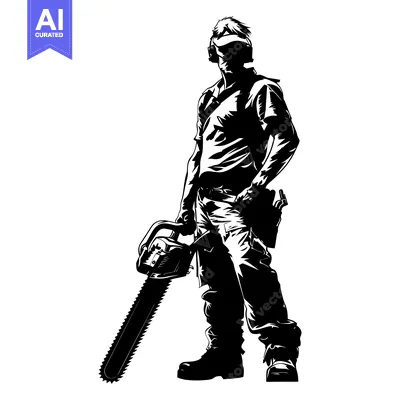 Aset premium populer: Silhouette of a Lumberjack Holding a Chainsaw