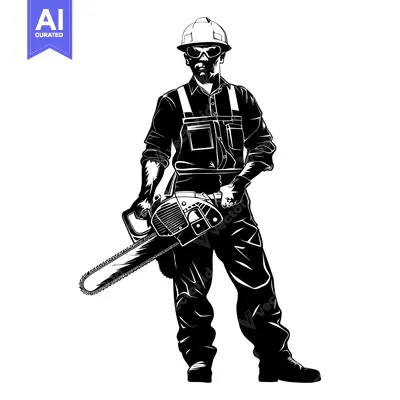 Aset desain premium: Silhouette of a Lumberjack with a Chainsaw