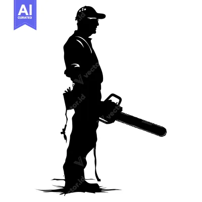Aset premium populer: Silhouette of a Lumberjack Holding a Chainsaw