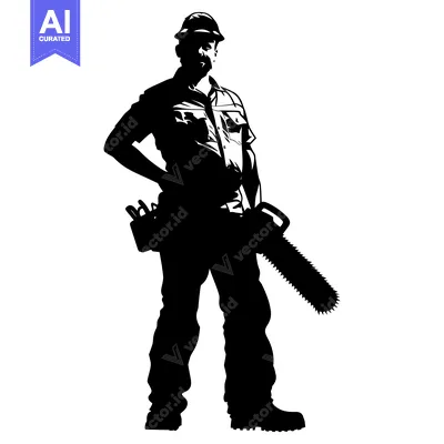Aset desain premium: Silhouette of a Lumberjack Holding a Chainsaw