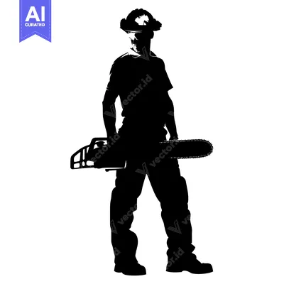 Aset premium populer: Silhouette of a Lumberjack Holding a Chainsaw