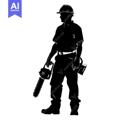 Silhouette of a Lumberjack Holding a Chainsaw