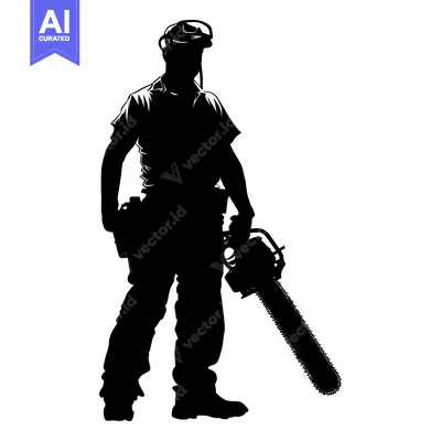 Aset premium populer: Silhouette of a Lumberjack Holding a Chainsaw