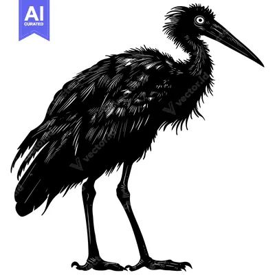 Aset premium populer: Black and White Silhouette of a Standing Shoebill Stork
