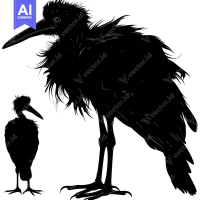 Aset premium populer: Black and White Silhouette of Two Birds, One Large and One Small