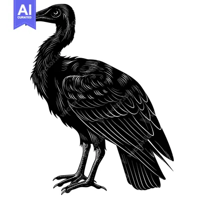 Aset premium populer: Black and White Illustration of a Vulture Standing on One Leg