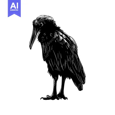 Popular premium asset: Black and White Line Art Illustration of a Crow Standing on One Leg