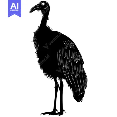 Premium design asset: Black and White Silhouette of a Cassowary Bird
