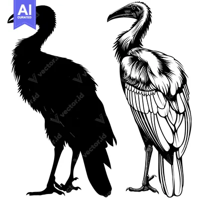 Aset desain premium: Silhouette and Detailed Illustration of a Vulture
