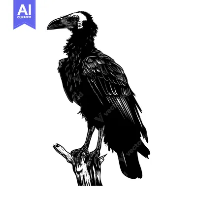 Aset premium populer: Black and White Silhouette of a Raven Perched on a Branch