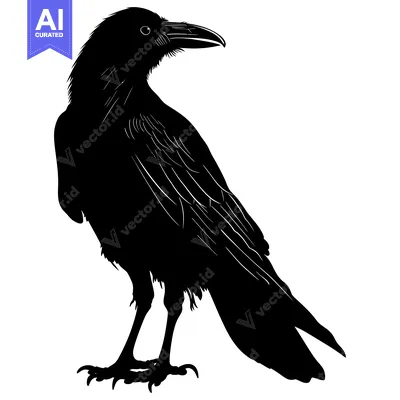 Popular premium asset: Black and White Silhouette of a Raven with Detailed Feathers