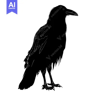 Premium design asset: Black and White Silhouette of a Raven with Sharp Claws
