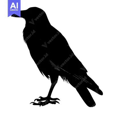 Aset desain premium: Black and White Silhouette of a Crow