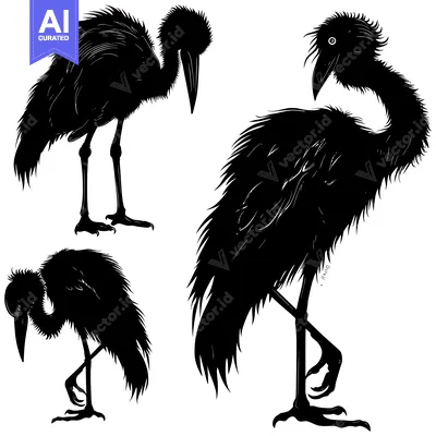 Aset premium populer: Three Black Silhouettes of Birds with Long Legs and Curved Necks