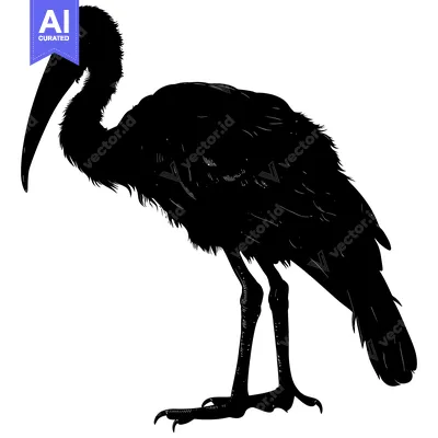 Aset desain premium: Silhouette of a Black Ibis Standing with Bent Neck