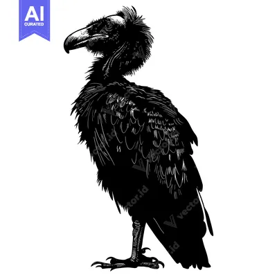 Aset premium populer: A Black and White Illustration of a Vulture Standing on One Leg