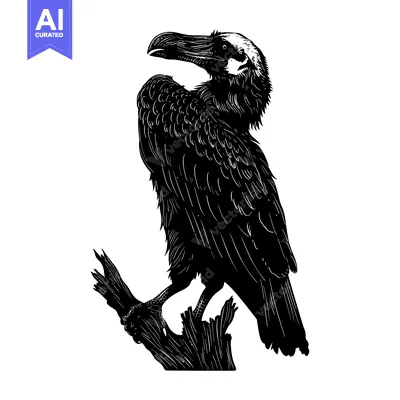 Aset premium populer: Black and White Illustration of a Raven Perched on a Branch