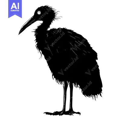 Aset desain premium: Black and White Silhouette of a Bird with a Long Beak