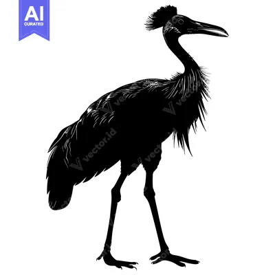 Aset desain premium: Black and White Silhouette of a Bird with a Long Neck and Long Legs