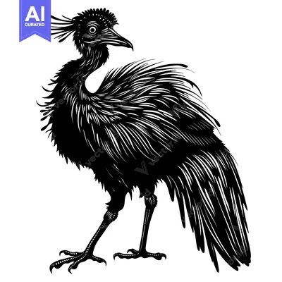 Aset premium populer: Black and White Illustration of a Bird with Long Legs and Feathers