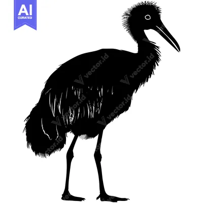 Aset desain premium: Black and White Silhouette of a Bird with a Long Neck and Long Beak