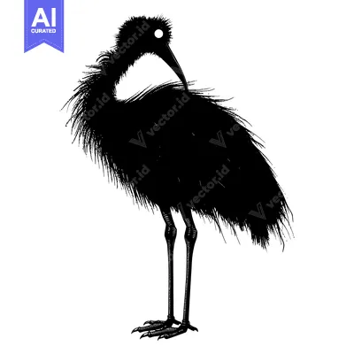 Popular premium asset: Black and White Silhouette of a Bird with Long Legs and Feathers