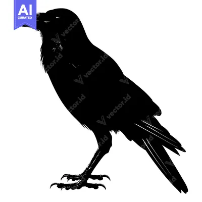 Aset desain premium: A Black and White Silhouette of a Crow in Standing Pose