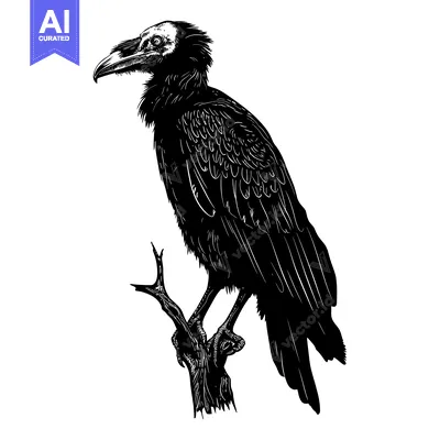 Aset desain premium: Black and White Silhouette of a Vulture Perched on a Branch