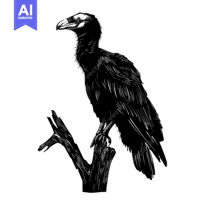 Premium design asset: Black and White Illustration of a Bird Perched on a Branch