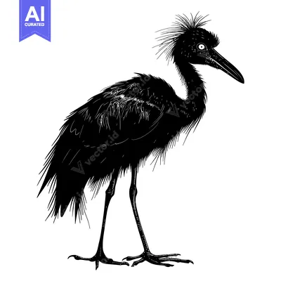 Premium design asset: Black and White Silhouette of a Bird with Long Legs and a Long Beak