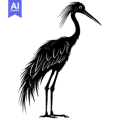 Aset premium populer: Black and White Silhouette of a Crane with Feathery Head