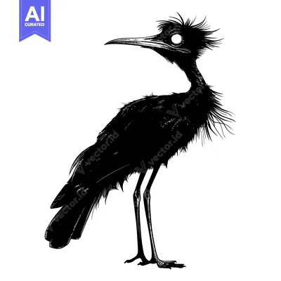 Aset premium populer: Black and White Illustration of a Bird with a Long Beak and Long Legs
